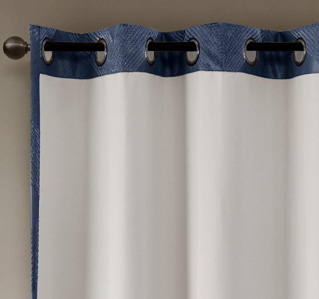 Olliix.com Curtains - Bentley 84 H Ogee Knitted Jacquard Total Blackout Panel Navy