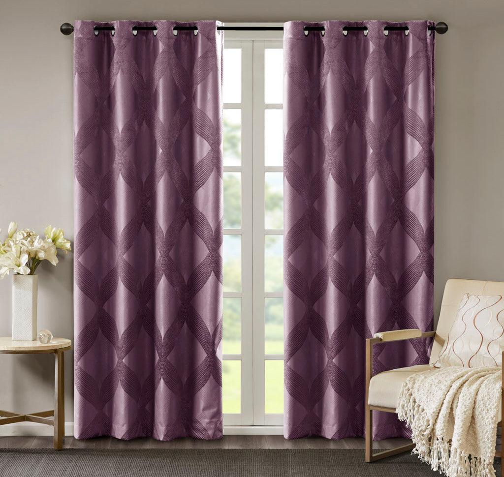 Olliix.com Curtains - Bentley 84 H Ogee Knitted Jacquard Total Blackout Panel Plum