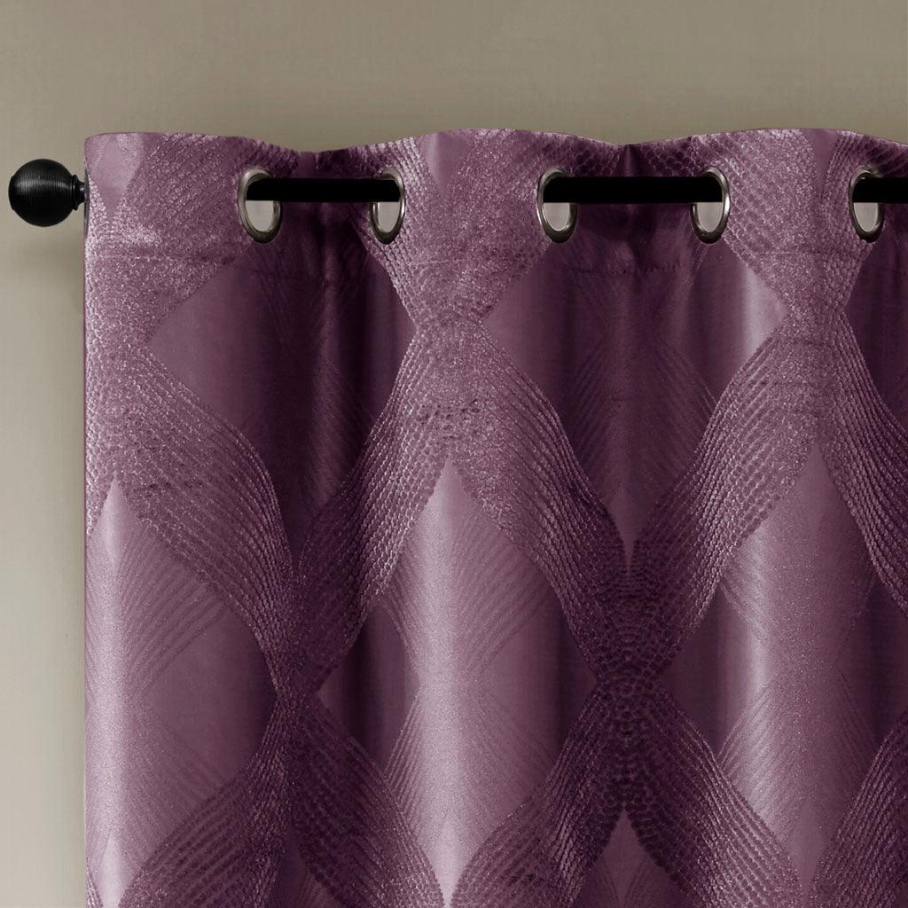 Olliix.com Curtains - Bentley 84 H Ogee Knitted Jacquard Total Blackout Panel Plum