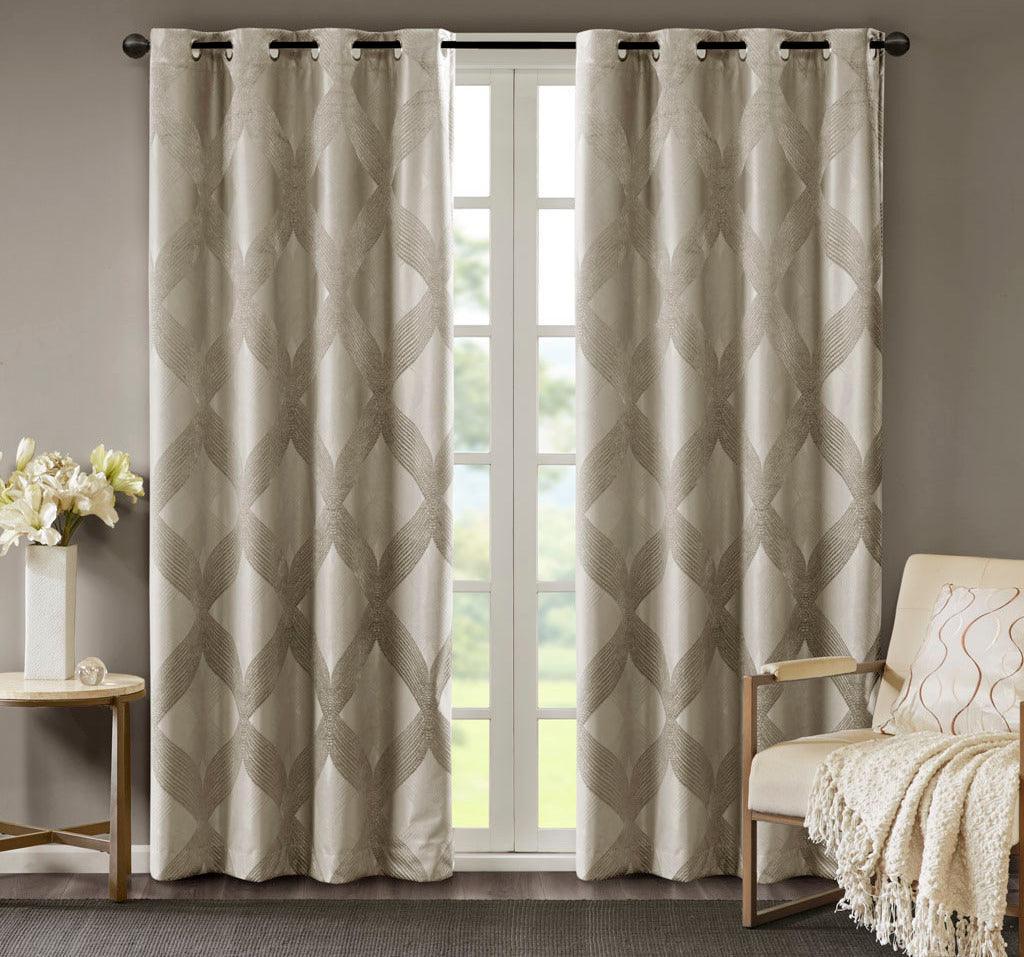 Olliix.com Curtains - Bentley 84 H Ogee Knitted Jacquard Total Blackout Panel Taupe