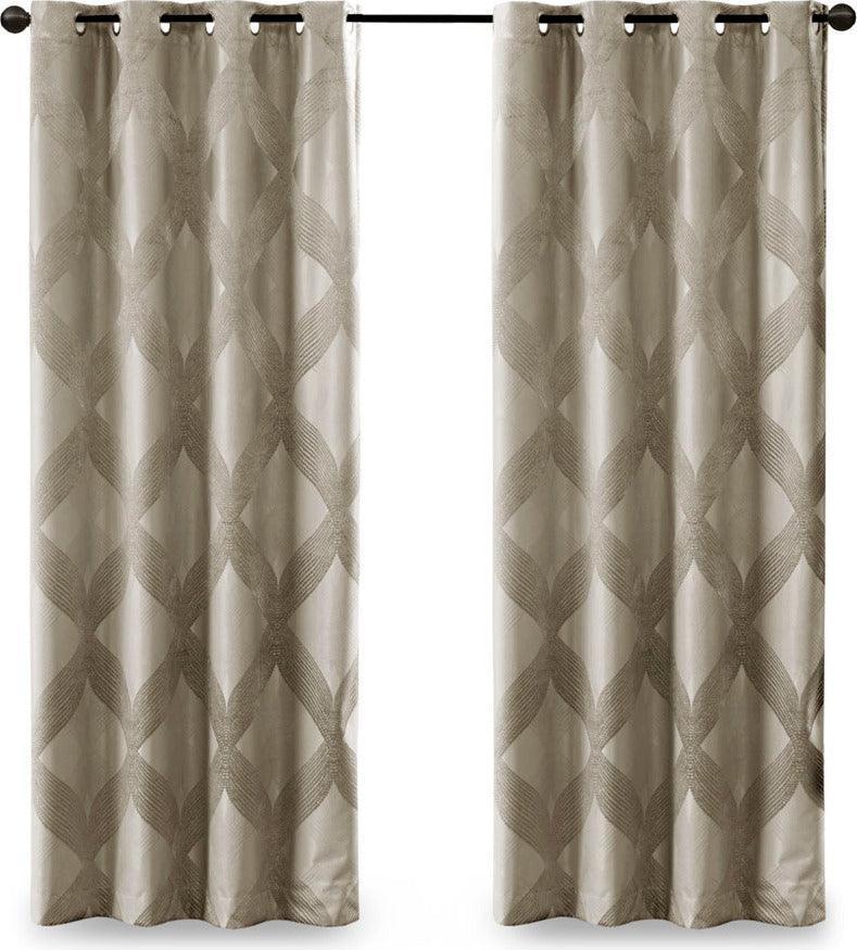 Olliix.com Curtains - Bentley 84 H Ogee Knitted Jacquard Total Blackout Panel Taupe