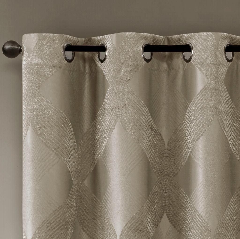 Olliix.com Curtains - Bentley 84 H Ogee Knitted Jacquard Total Blackout Panel Taupe