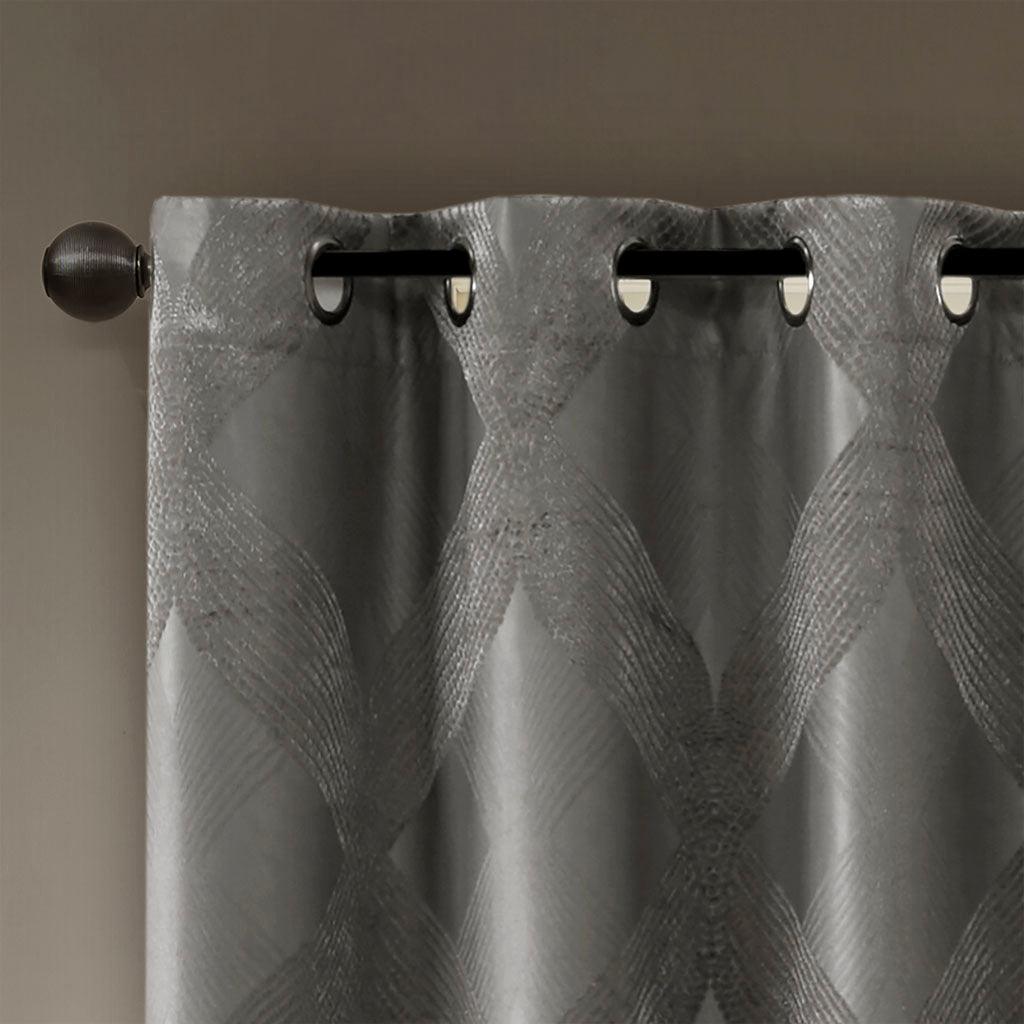 Olliix.com Curtains - Bentley 95 H Ogee Knitted Jacquard Total Blackout Panel Charcoal