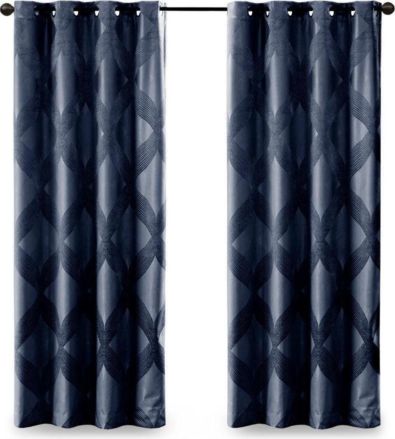 Olliix.com Curtains - Bentley 95 H Ogee Knitted Jacquard Total Blackout Panel Navy