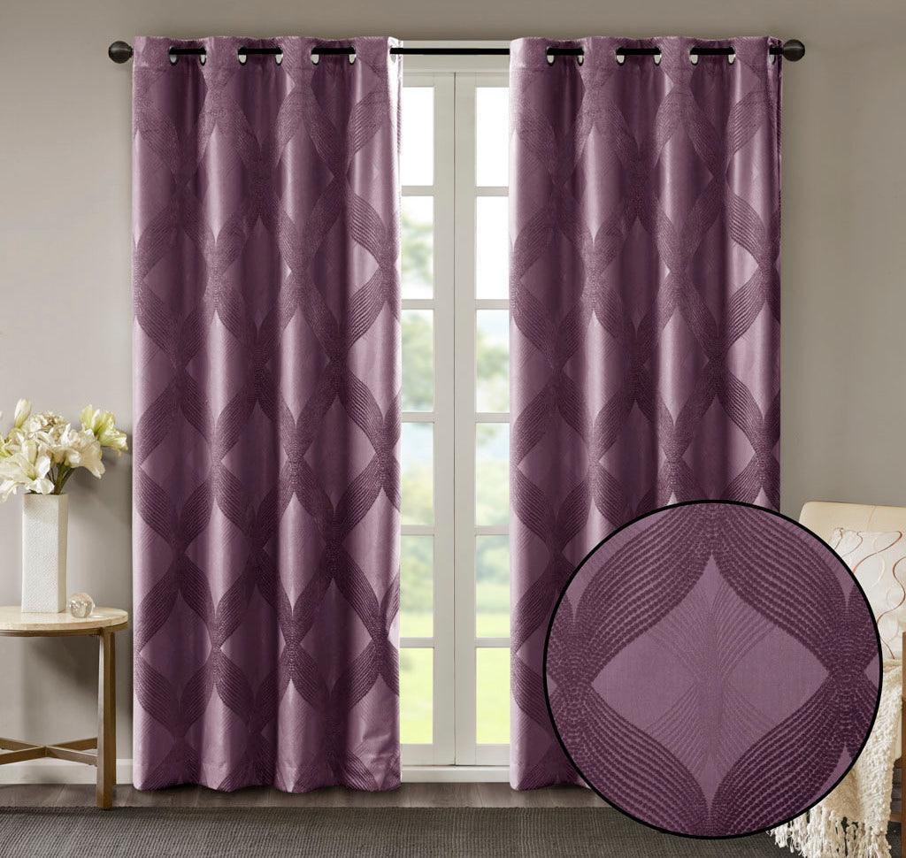 Olliix.com Curtains - Bentley 95 H Ogee Knitted Jacquard Total Blackout Panel Plum