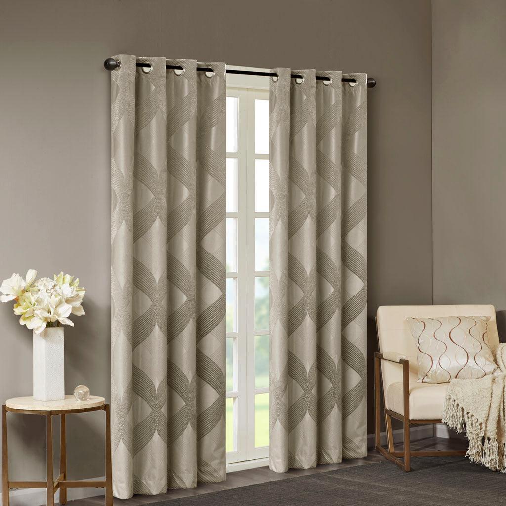 Olliix.com Curtains - Bentley 95 H Ogee Knitted Jacquard Total Blackout Panel Taupe