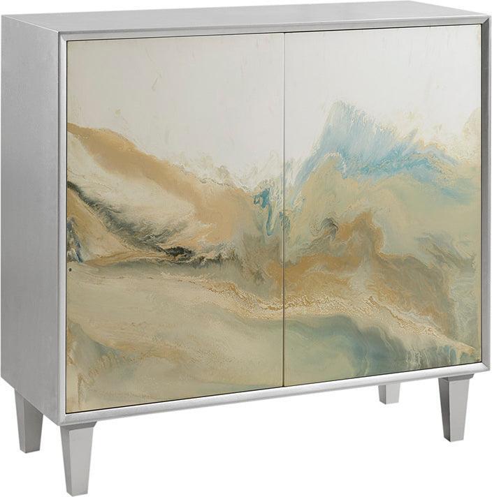 Olliix.com Buffets & Cabinets - Bering 2 Door Abstract Modern Accent Chest Silver Multicolor