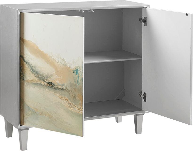 Olliix.com Buffets & Cabinets - Bering 2 Door Abstract Modern Accent Chest Silver Multicolor