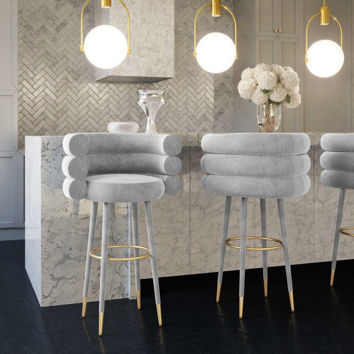 Tov Furniture Barstools - Betty Grey Velvet Counter Stool