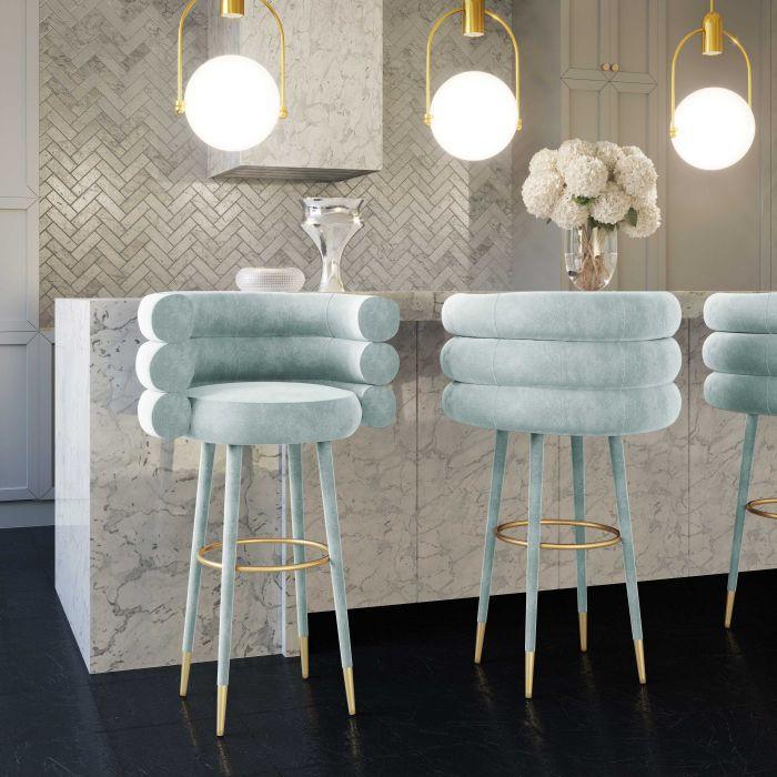 Tov Furniture Barstools - Betty Sea Foam Green Velvet Barstool