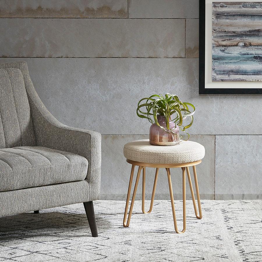 Olliix.com Ottomans & Stools - Beverly Mid-Century Round stool 18' W x 18" D x 18.75" H Tan & Gold