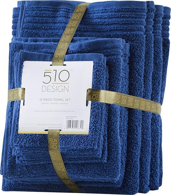 Olliix.com Bath Towels - Big Bundle 100% Cotton 12 Piece Bath Towel Set Navy