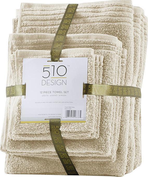 Olliix.com Bath Towels - Big Bundle 100% Cotton 12 Piece Bath Towel Set Taupe