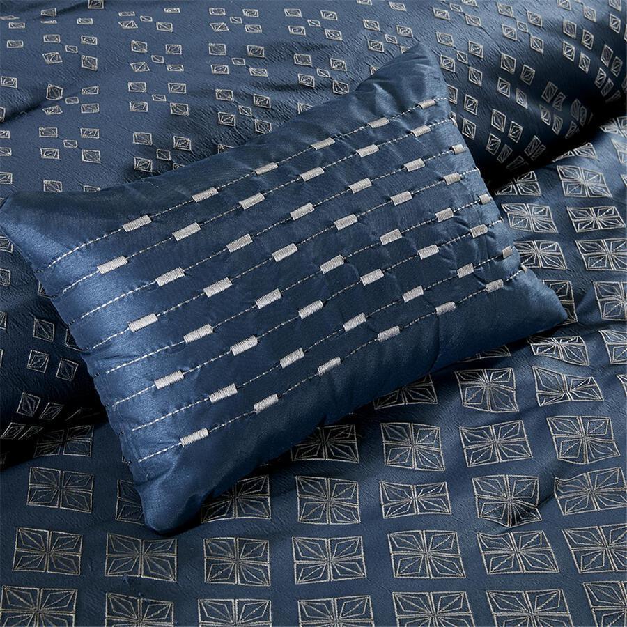 Olliix.com Comforters & Blankets - Biloxi Global Inspired 7 Piece Comforter Set Navy Cal King