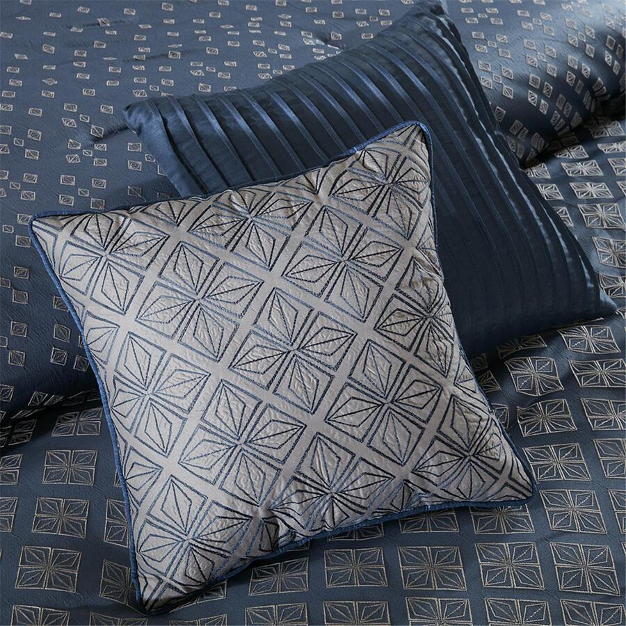 Olliix.com Comforters & Blankets - Biloxi Global Inspired 7 Piece Comforter Set Navy Cal King