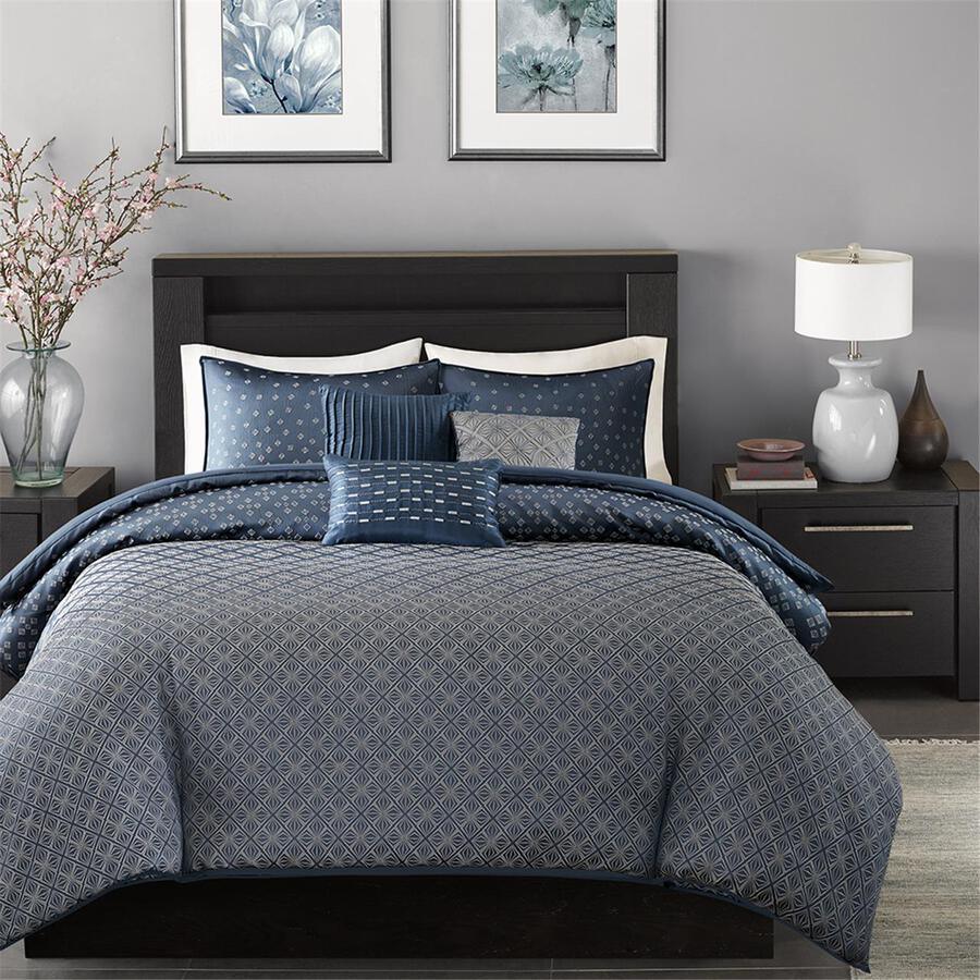 Olliix.com Duvet & Duvet Sets - Biloxi Modern 6 Piece Duvet Cover Set King/Cal King Navy