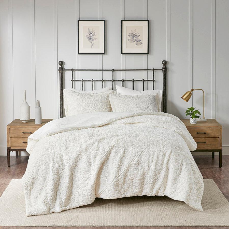 Olliix.com Comforters & Blankets - Bismarck Ultra Plush Comforter Mini Set Ivory Full/Queen