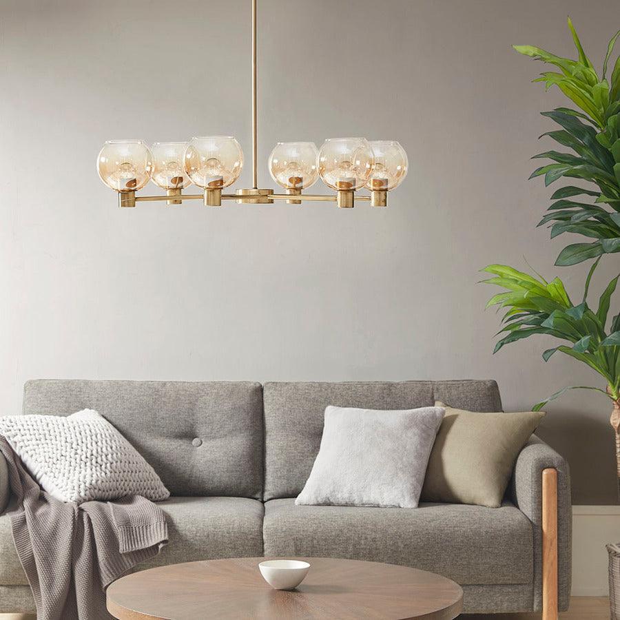 Olliix.com Ceiling Lights - Blaire 6-light Ombre Globe Chandelier Antique Brass | Amber