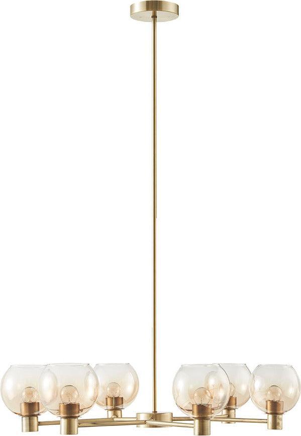 Olliix.com Ceiling Lights - Blaire 6-light Ombre Globe Chandelier Antique Brass | Amber