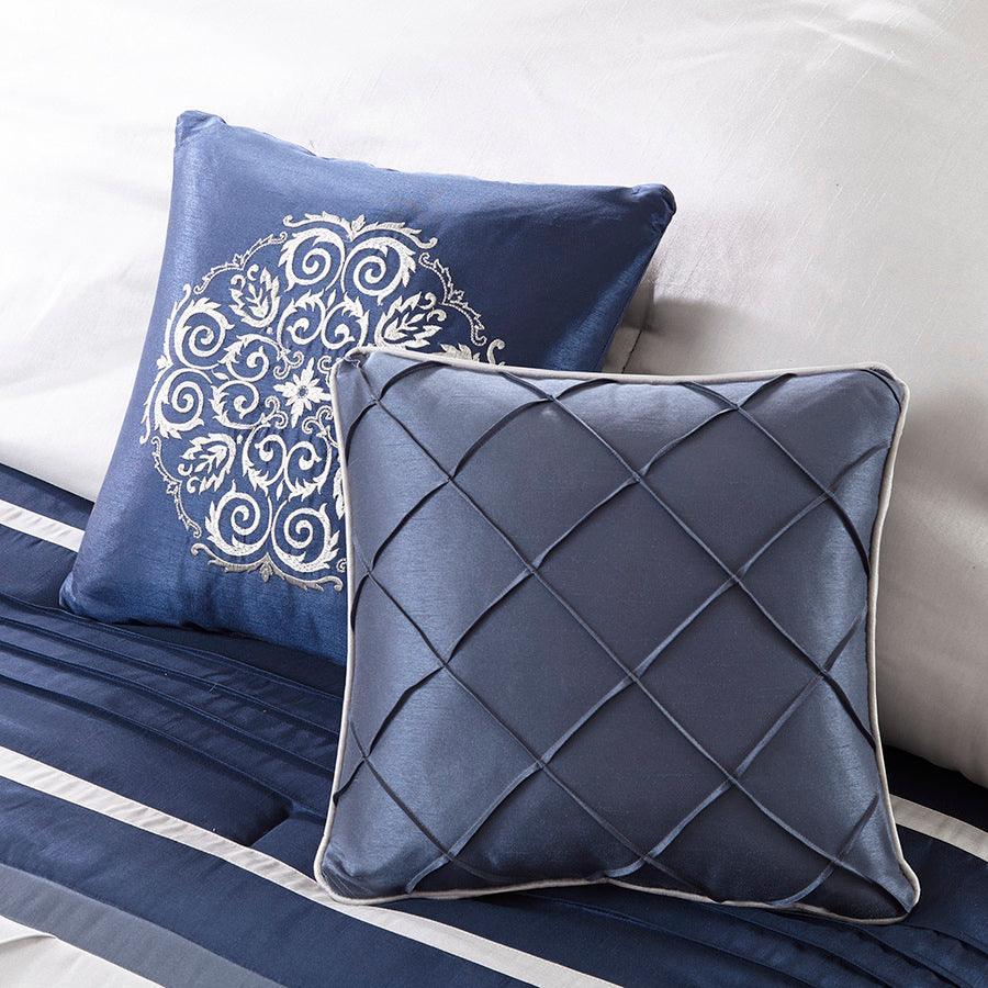 Olliix.com Comforters & Blankets - Blaire Transitional 7 Piece Comforter Set Navy Cal King