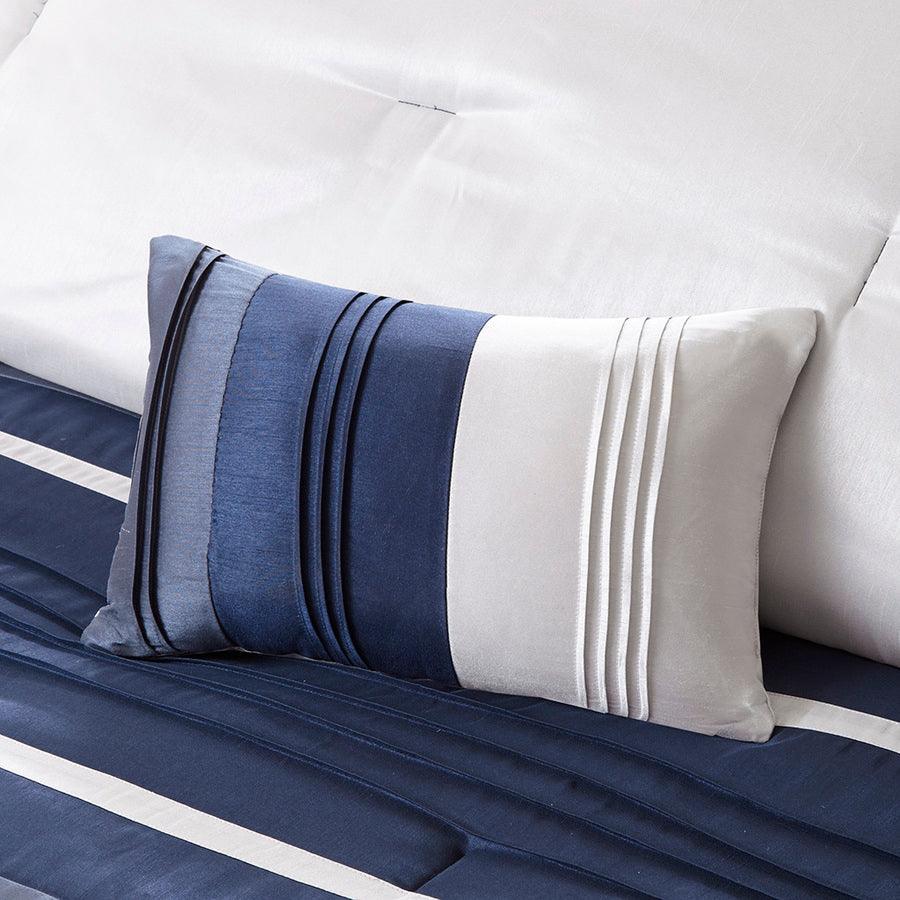 Olliix.com Comforters & Blankets - Blaire Transitional 7 Piece Comforter Set Navy Cal King