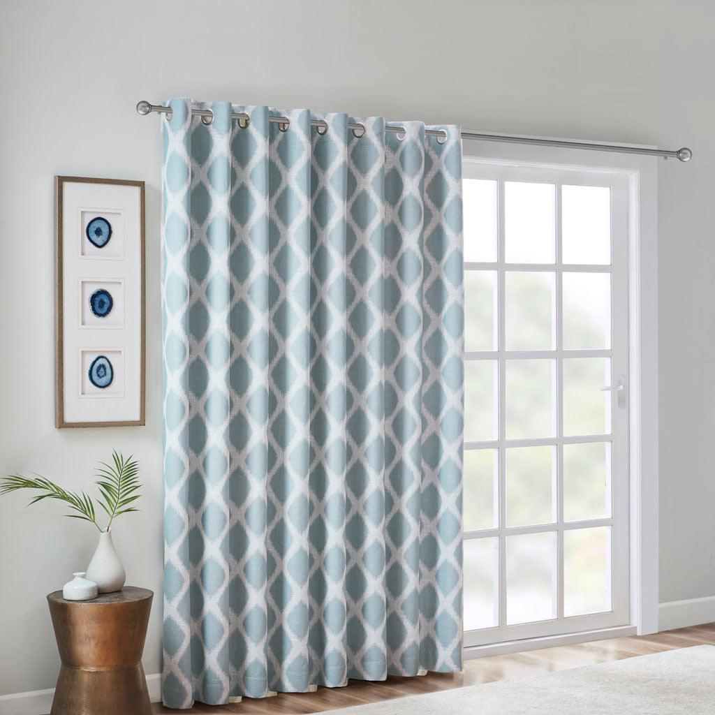 Olliix.com Curtains - Blakesly 100 H Printed Ikat Blackout Patio Curtain Aqua