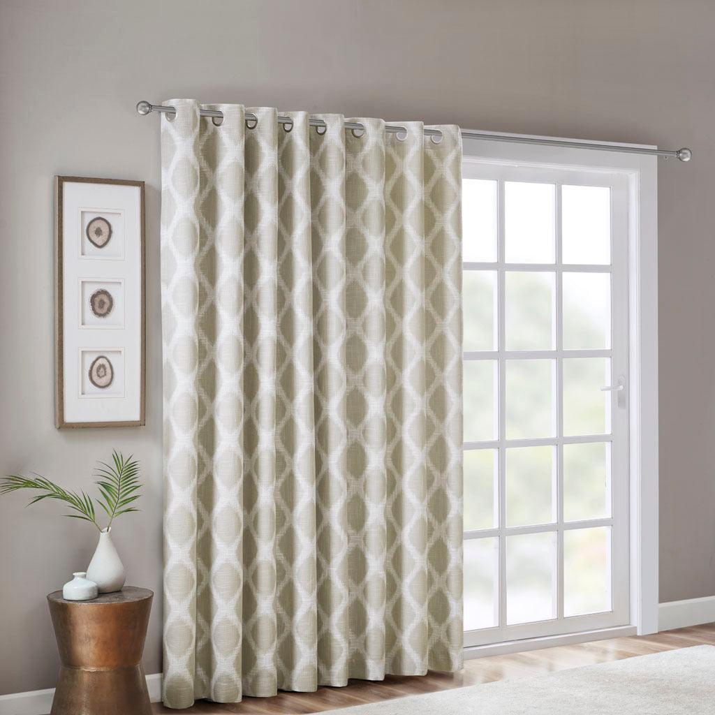 Olliix.com Curtains - Blakesly 100 H Printed Ikat Blackout Patio Curtain Taupe