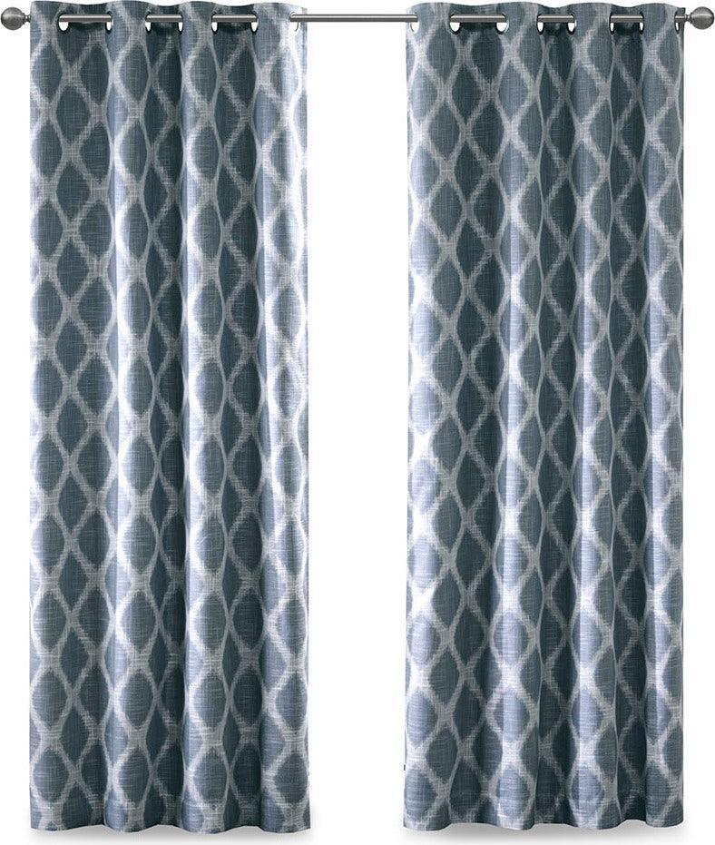 Olliix.com Curtains - Blakesly 84 H Printed Ikat Blackout Panel Navy
