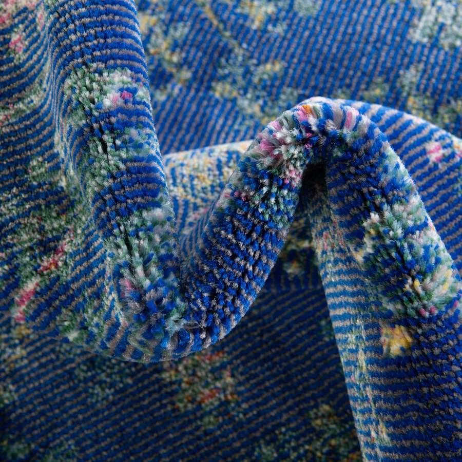 Unique Loom Indoor Rugs - Blossom Cabin / Lodge 10x14 Rectangular Rug Blue
