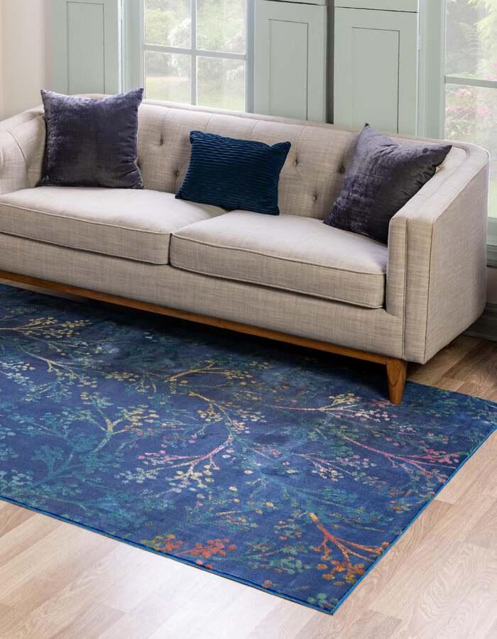 Unique Loom Indoor Rugs - Blossom Cabin / Lodge 10x14 Rectangular Rug Blue