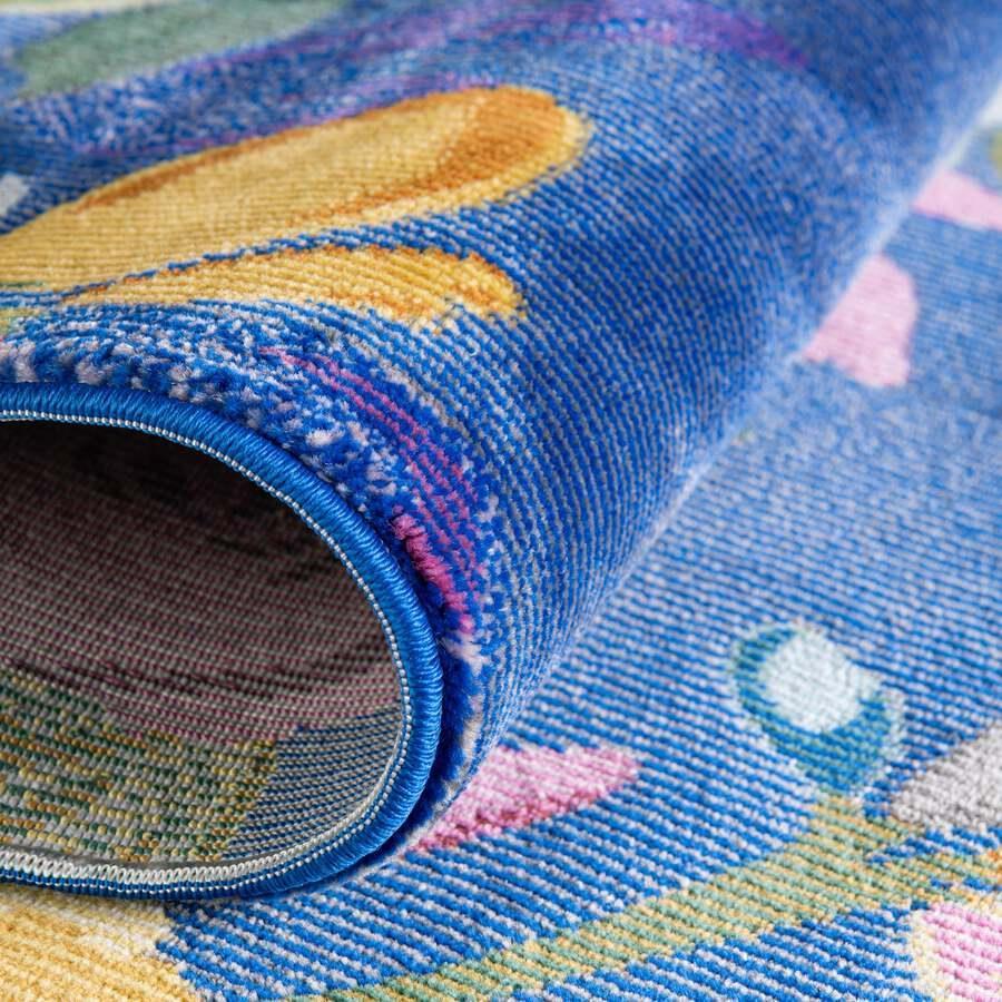 Unique Loom Indoor Rugs - Blossom Floral 10x14 Blue & Pink