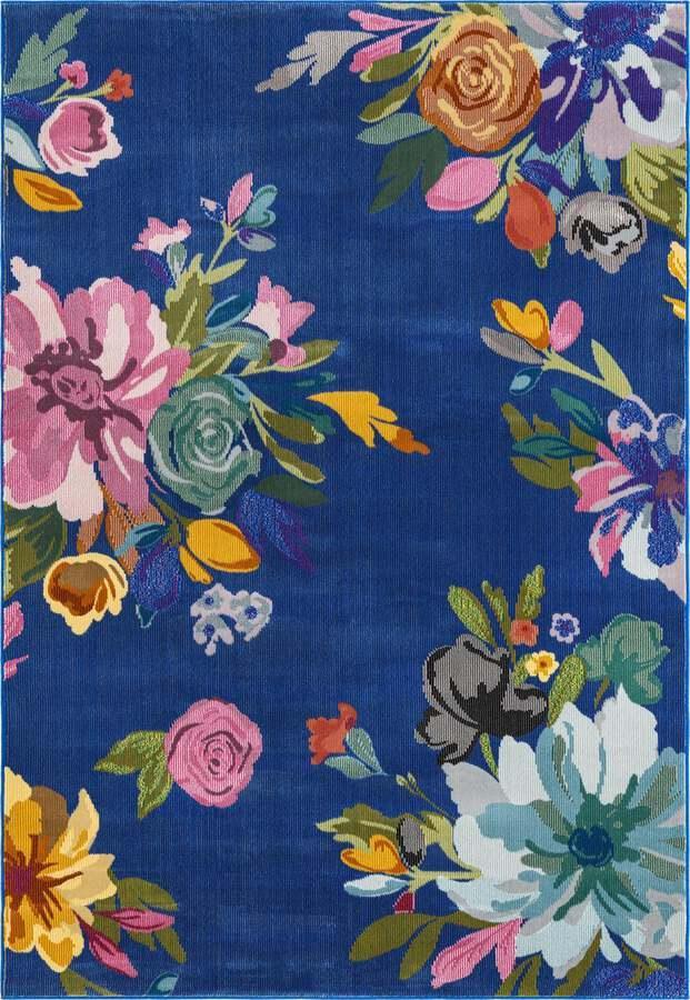Unique Loom Indoor Rugs - Blossom Floral 10x14 Blue & Pink