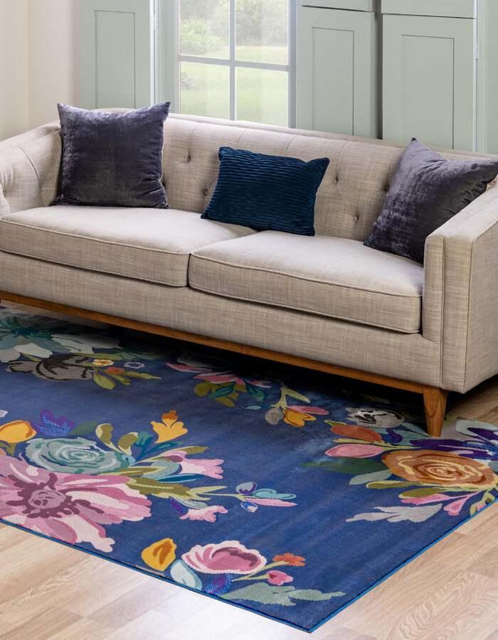 Unique Loom Indoor Rugs - Blossom Floral 10x14 Blue & Pink