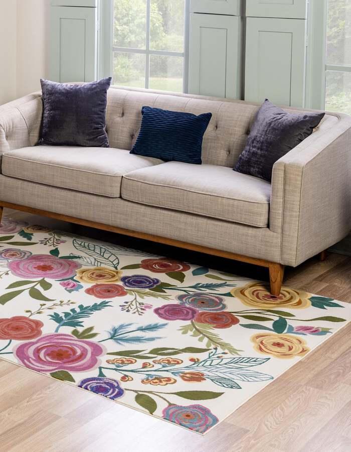 Unique Loom Indoor Rugs - Blossom Floral 10x14 Ivory & Green