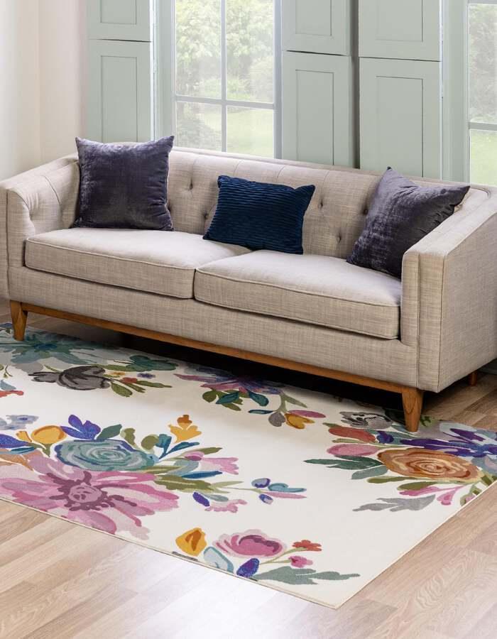 Unique Loom Indoor Rugs - Blossom Floral 10x14 Ivory & Pink