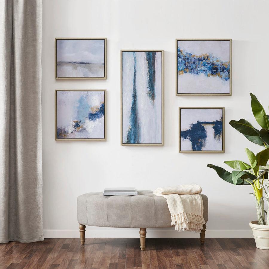 Olliix.com Wall Paintings - Blue Drift Framed Embellished Canvas Gallery 5 Piece Set Multicolor