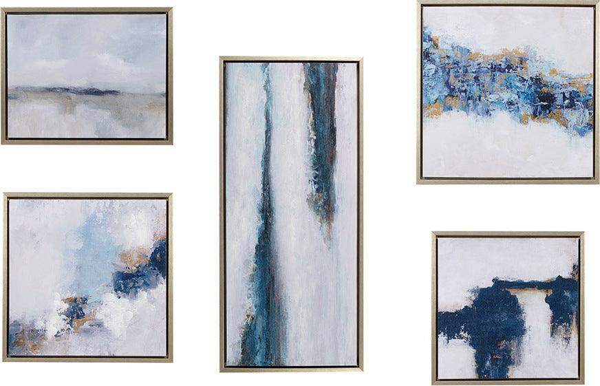 Olliix.com Wall Paintings - Blue Drift Framed Embellished Canvas Gallery 5 Piece Set Multicolor