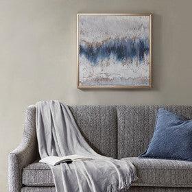Olliix.com Wall Paintings - Blue Embrace Framed Canvas With Gel Coat And Gold Foil Blue & Grey