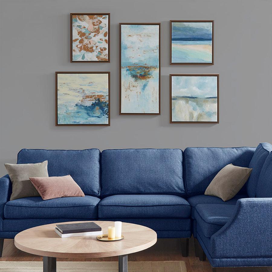 Olliix.com Wall Art - Blue Horizon Gallery Art 5 Piece Set with Bronze Frame Blue Multicolor