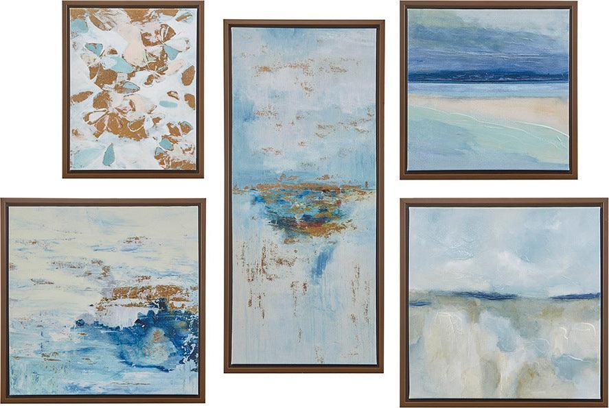 Olliix.com Wall Art - Blue Horizon Gallery Art 5 Piece Set with Bronze Frame Blue Multicolor