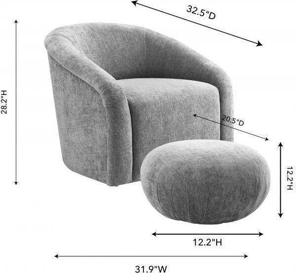 Tov Furniture Living Room Sets - Boboli Grey Chenille Chair + Ottoman Set