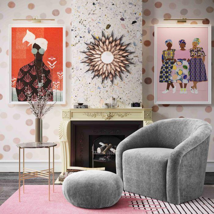 Tov Furniture Living Room Sets - Boboli Grey Chenille Chair + Ottoman Set