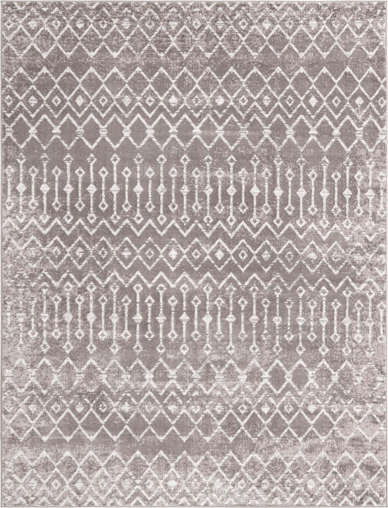 Unique Loom Indoor Rugs - Bohemian Trellis Tribal Rectangular 8x10 Rug Gray & Ivory