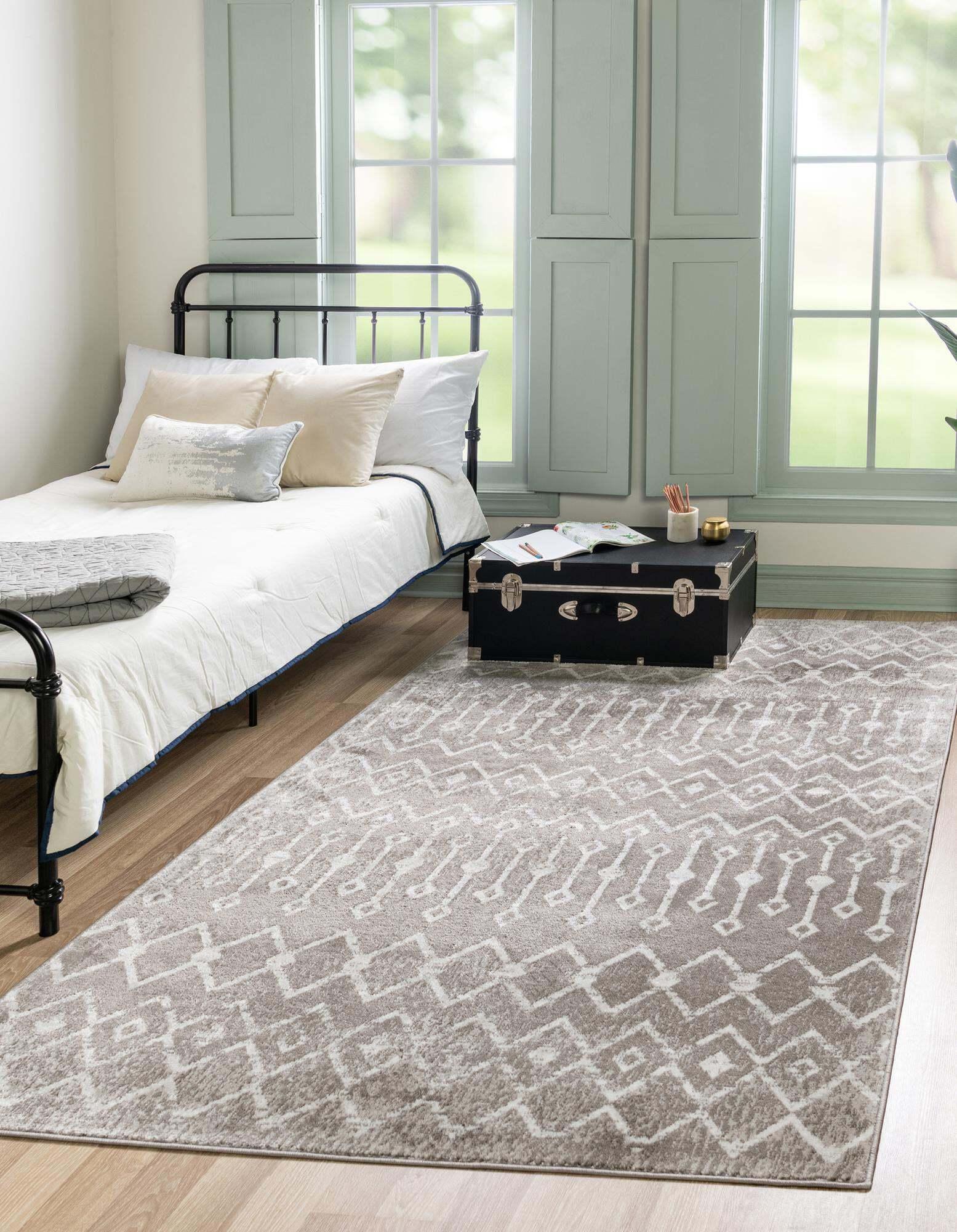 Unique Loom Indoor Rugs - Bohemian Trellis Tribal Rectangular 8x10 Rug Gray & Ivory