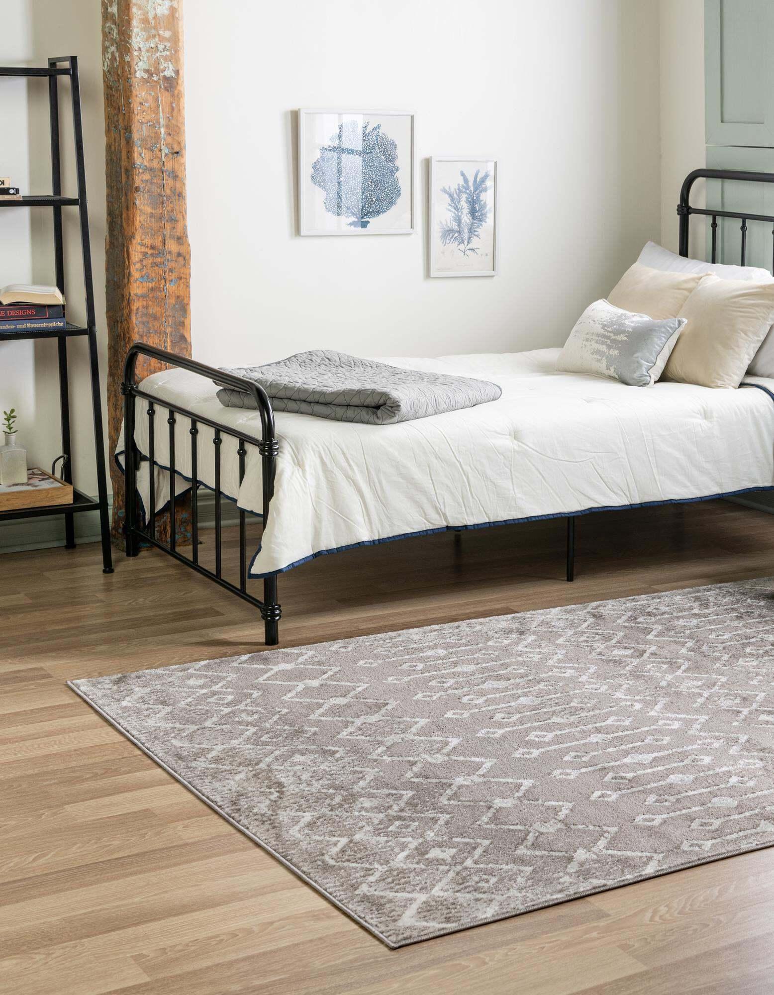 Unique Loom Indoor Rugs - Bohemian Trellis Tribal Rectangular 8x10 Rug Gray & Ivory