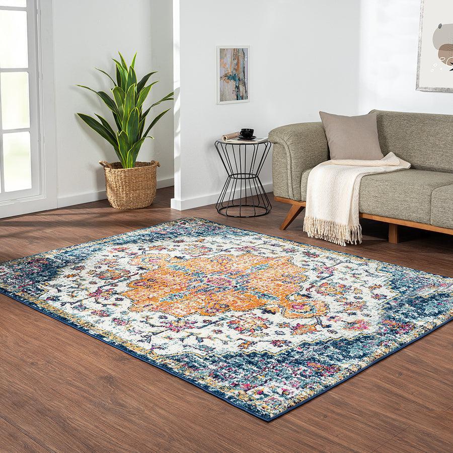 Olliix.com Indoor Rugs - Boho Medallion Woven Area Rug Blue Multi MP35-8056