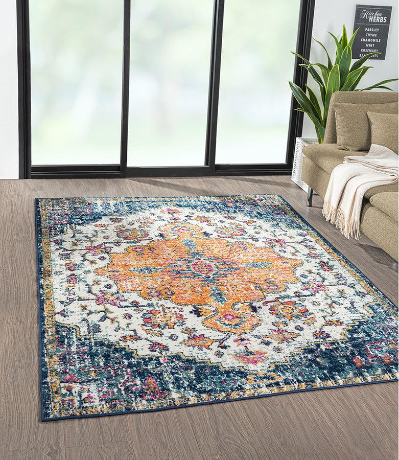 Olliix.com Indoor Rugs - Boho Medallion Woven Area Rug Blue Multi MP35-8056