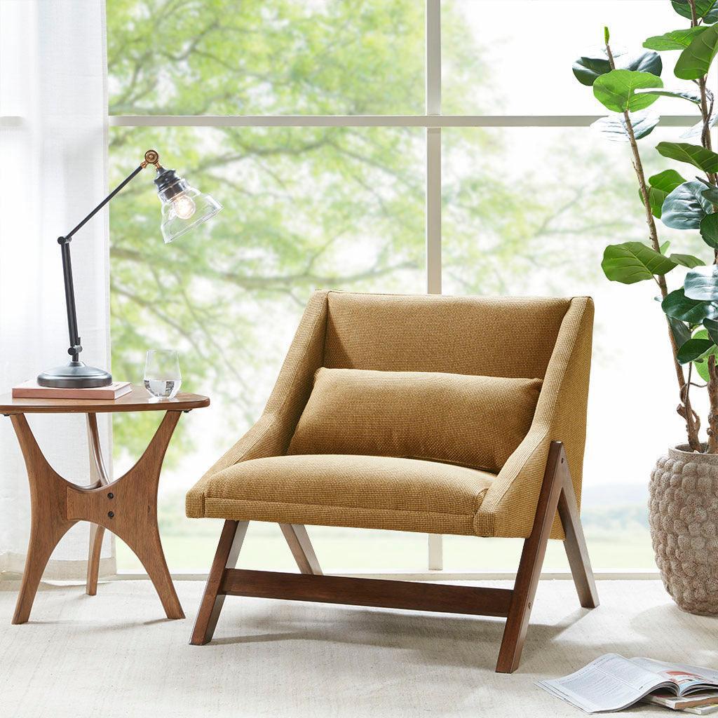 Olliix.com Accent Chairs - Boomerang Accent Chair Mustard Yellow & Pecan