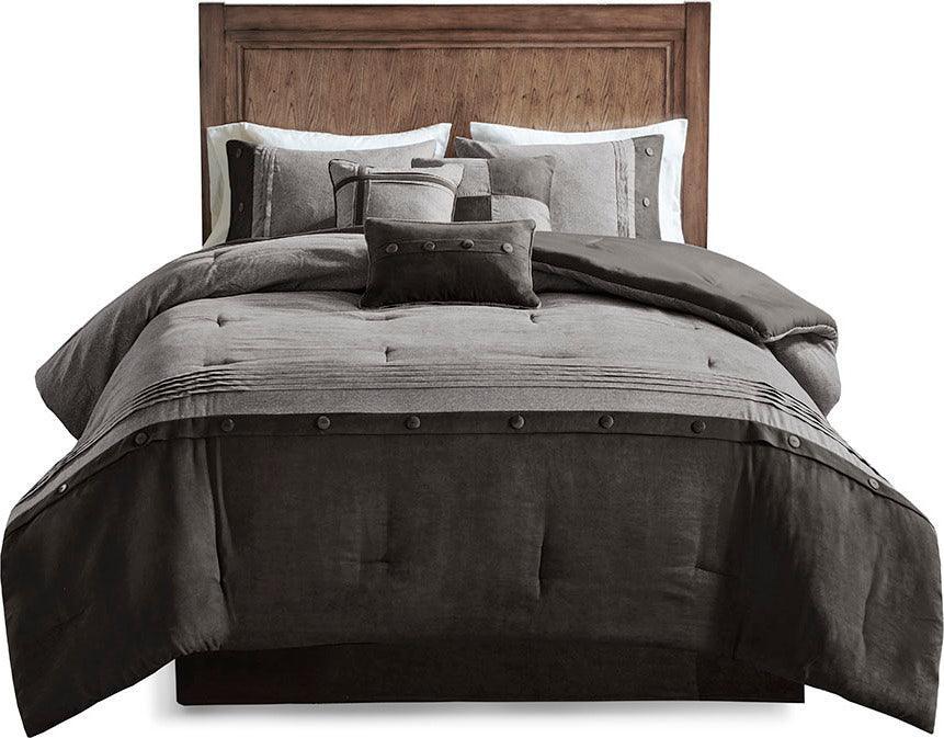 Olliix.com Comforters & Blankets - Boone 7 Piece Faux Suede Comforter Set Gray Queen