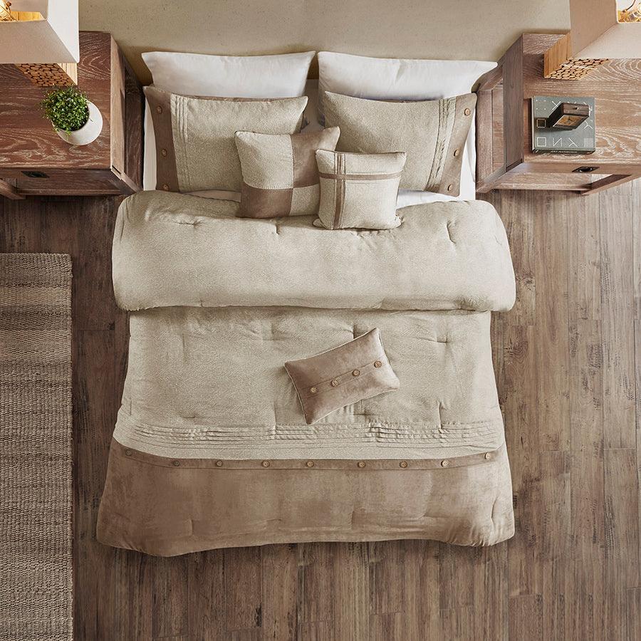 Olliix.com Comforters & Blankets - Boone 7 Piece Faux Suede Comforter Sets Tan